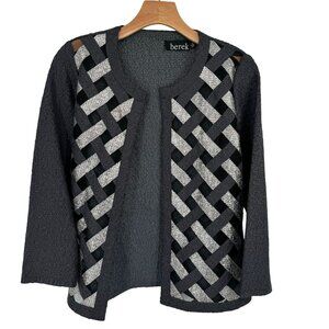 Berek Womens Black Gray crinkle Textured Open Front jacket Size Small